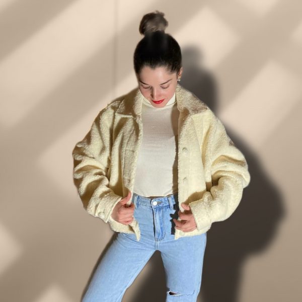 Manteau duveteux beige crÃ¨me nude peach blossom paris