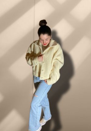 Manteau duveteux beige crÃ¨me nude peach blossom paris