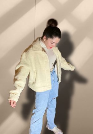 Manteau duveteux beige crÃ¨me nude peach blossom paris