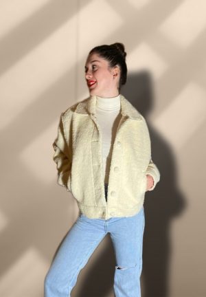 Manteau duveteux beige crÃ¨me nude peach blossom paris