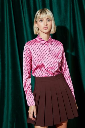Chemise satinÃ©e Ã  motifs Peach Blossom Paris Boutique