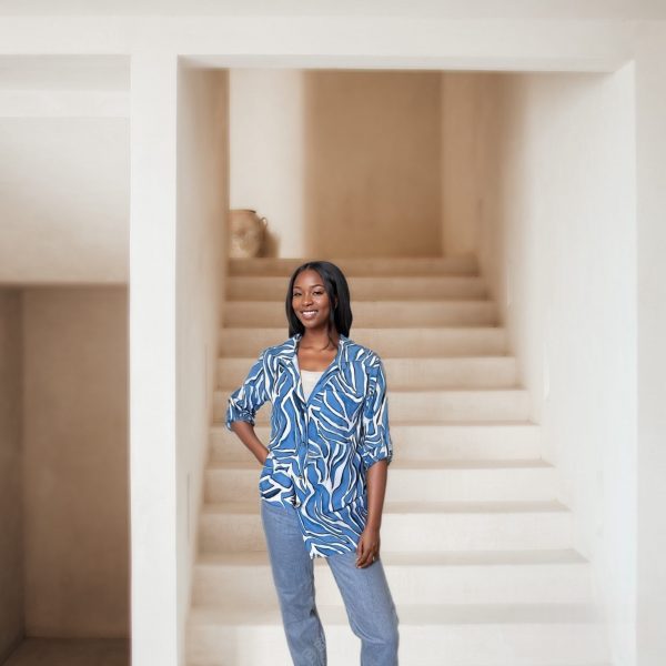chemise imprimée rèbre bleu et blanche