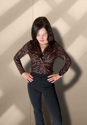 Top zÃ©brÃ© nouÃ© marron peach blossom paris