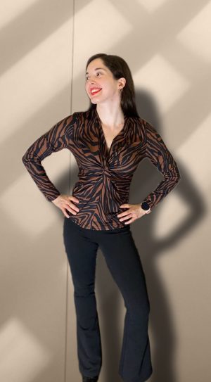 Top zÃ©brÃ© nouÃ© marron peach blossom paris