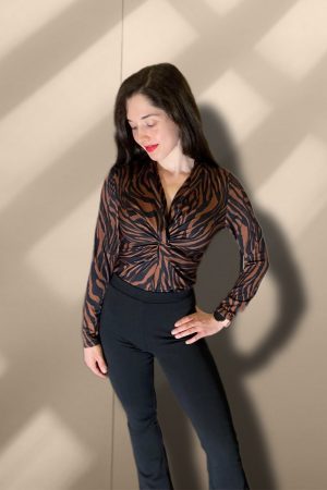 Top zÃ©brÃ© nouÃ© marron peach blossom paris