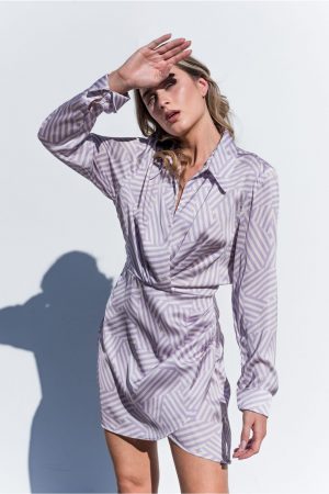 robe portefeuille lilas violet blanc en satin peach blossom paris