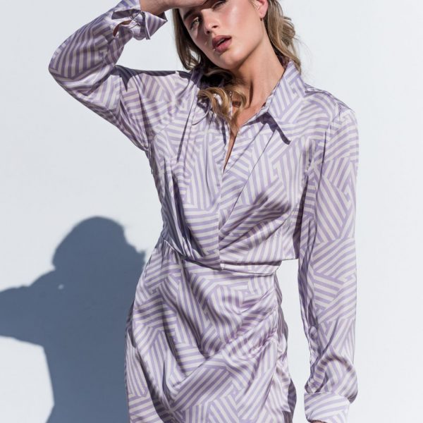 robe portefeuille lilas violet blanc en satin peach blossom paris
