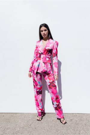 Blazer rose blanc bleu avec ceinture peach blossom paris