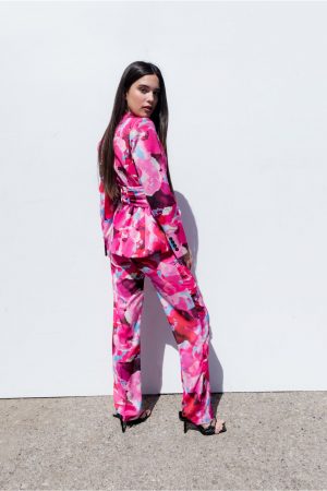 Blazer rose blanc bleu avec ceinture peach blossom paris