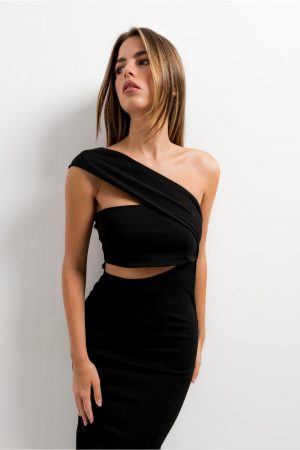 robe midi noire asymÃ©trique peach blossom paris