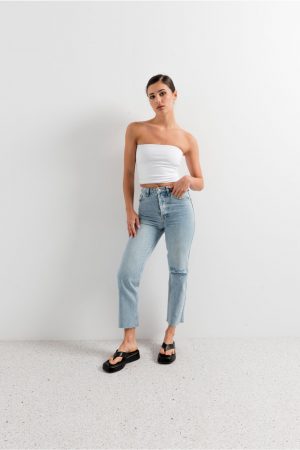 jeans droit taille haute dÃ©chirÃ© peach blossom paris