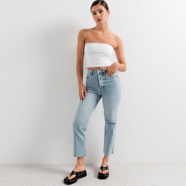 jeans droit taille haute déchiré peach blossom paris