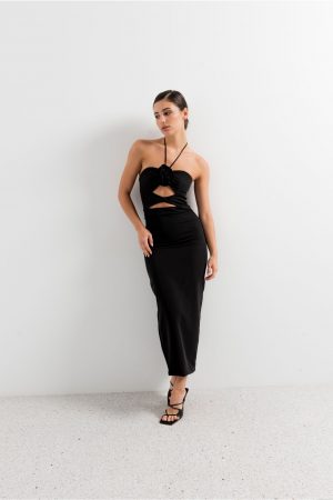 robe longue noire dÃ©tail fleur peach blossom paris