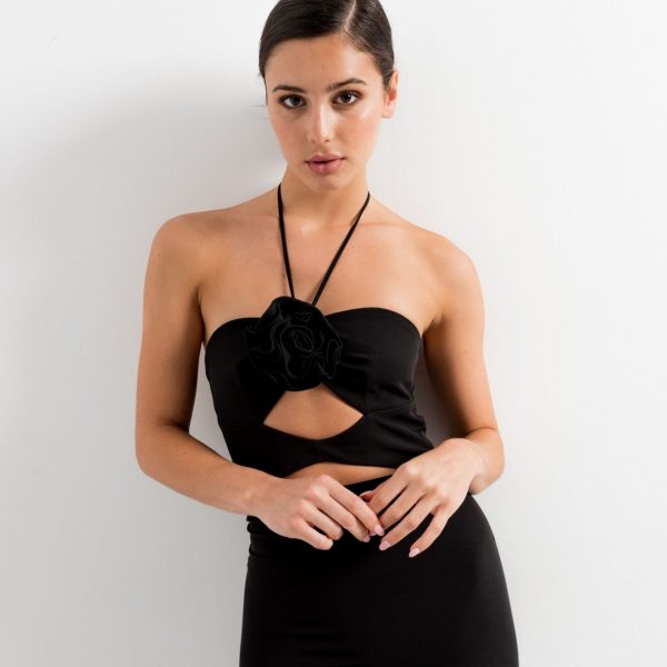 robe longue noire dÃ©tail fleur peach blossom paris