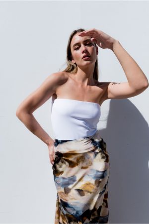 jupe longue imprimÃ©e en satin peach blossom paris