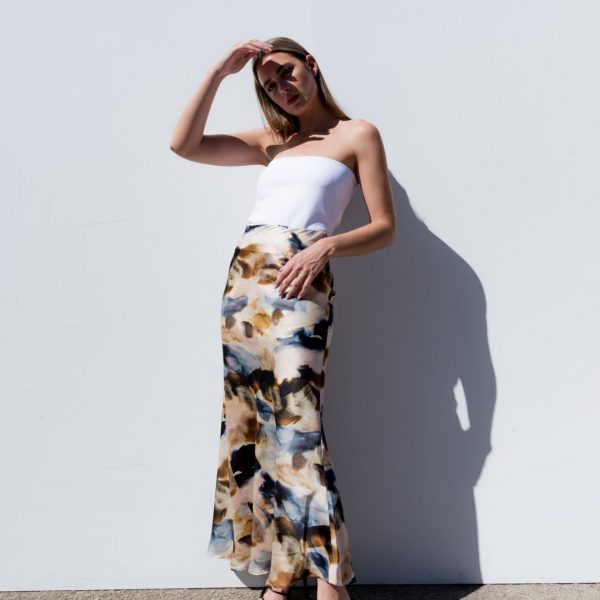 jupe longue imprimÃ©e en satin peach blossom paris