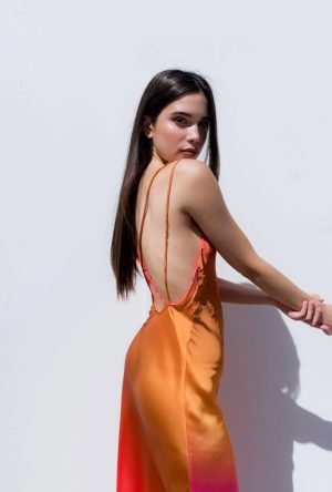 robe longue en satin multicolor tie-dye peach blossom paris