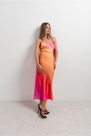 robe longue en satin multicolor tie-dye peach blossom paris