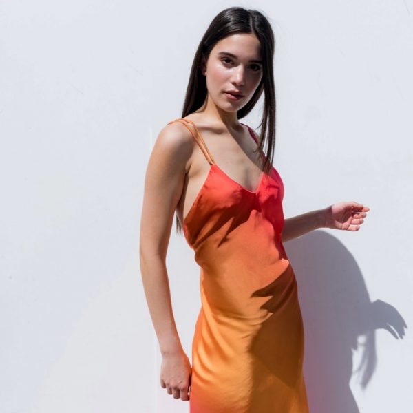 robe longue en satin multicolor tie-dye peach blossom paris