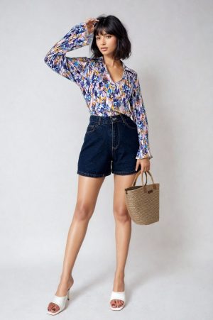 chemise plissée imprimée floral peach blossom paris