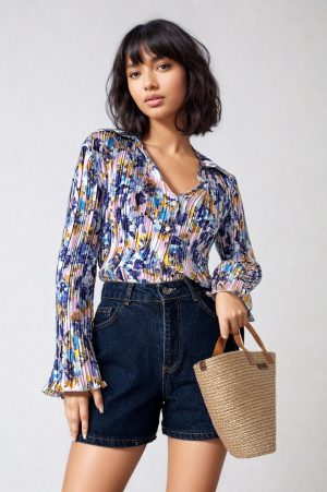 chemise plissée imprimée floral peach blossom paris
