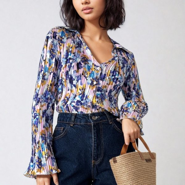 chemise plissée imprimée floral peach blossom paris