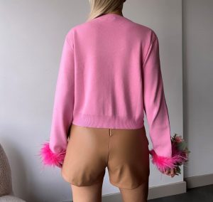 gilet rose à plumes peach blossom paris