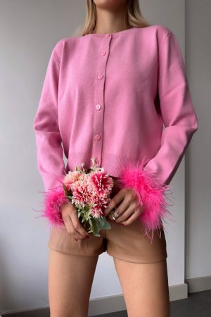 gilet rose à plumes peach blossom paris