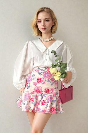 jupe blanche fleurie rose violette peach blossom paris