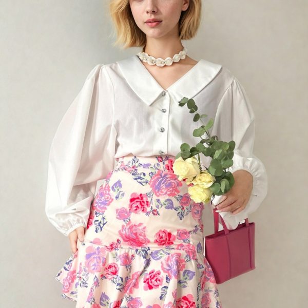 jupe blanche fleurie rose violette peach blossom paris