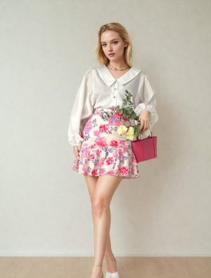 jupe blanche fleurie rose violette peach blossom paris