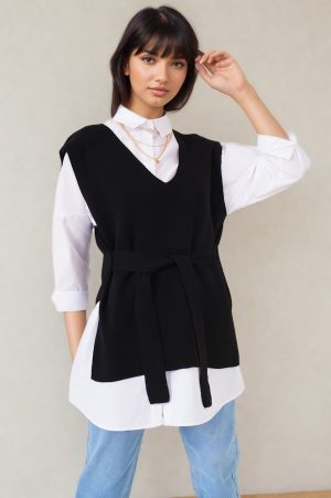 pull sans manches style kimono noir peach blossom paris