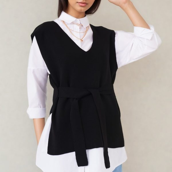 pull sans manches style kimono noir peach blossom paris