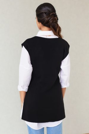 pull sans manches style kimono noir peach blossom paris