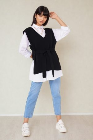 pull sans manches style kimono noir peach blossom paris