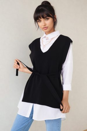 pull sans manches style kimono noir peach blossom paris
