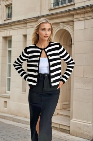 cardigan rayé noir et blanc peach blossom paris